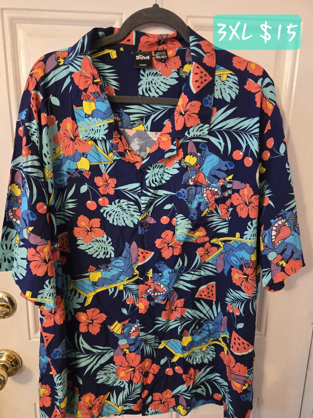 Disney Navy Tropical Stitch Hawaiian Button-Up Shirt